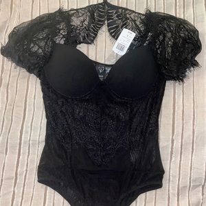 NWT, black lace padded bodysuit